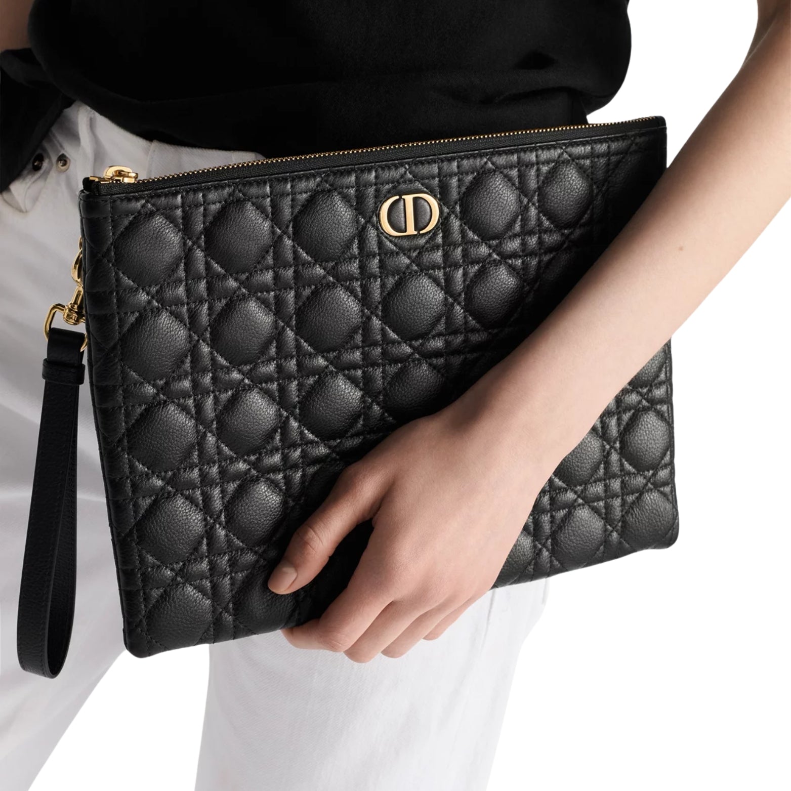 Dior Caro Daily Pouch in black calfskin – styled view