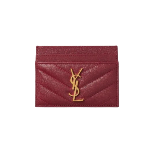 Saint Laurent Monogramme Cardholder in burgundy quilted leather