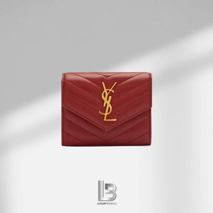 Saint Laurent Monogram compact tri-fold wallet In Burgundy