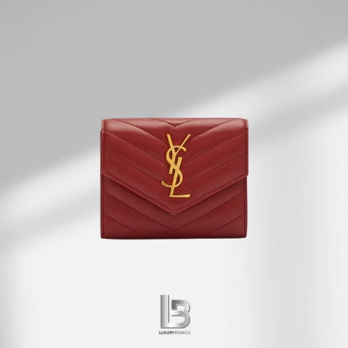 Saint Laurent Monogram compact tri-fold wallet In Burgundy