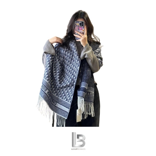 Dior Oblique Scarf Navy Blue Cashmere