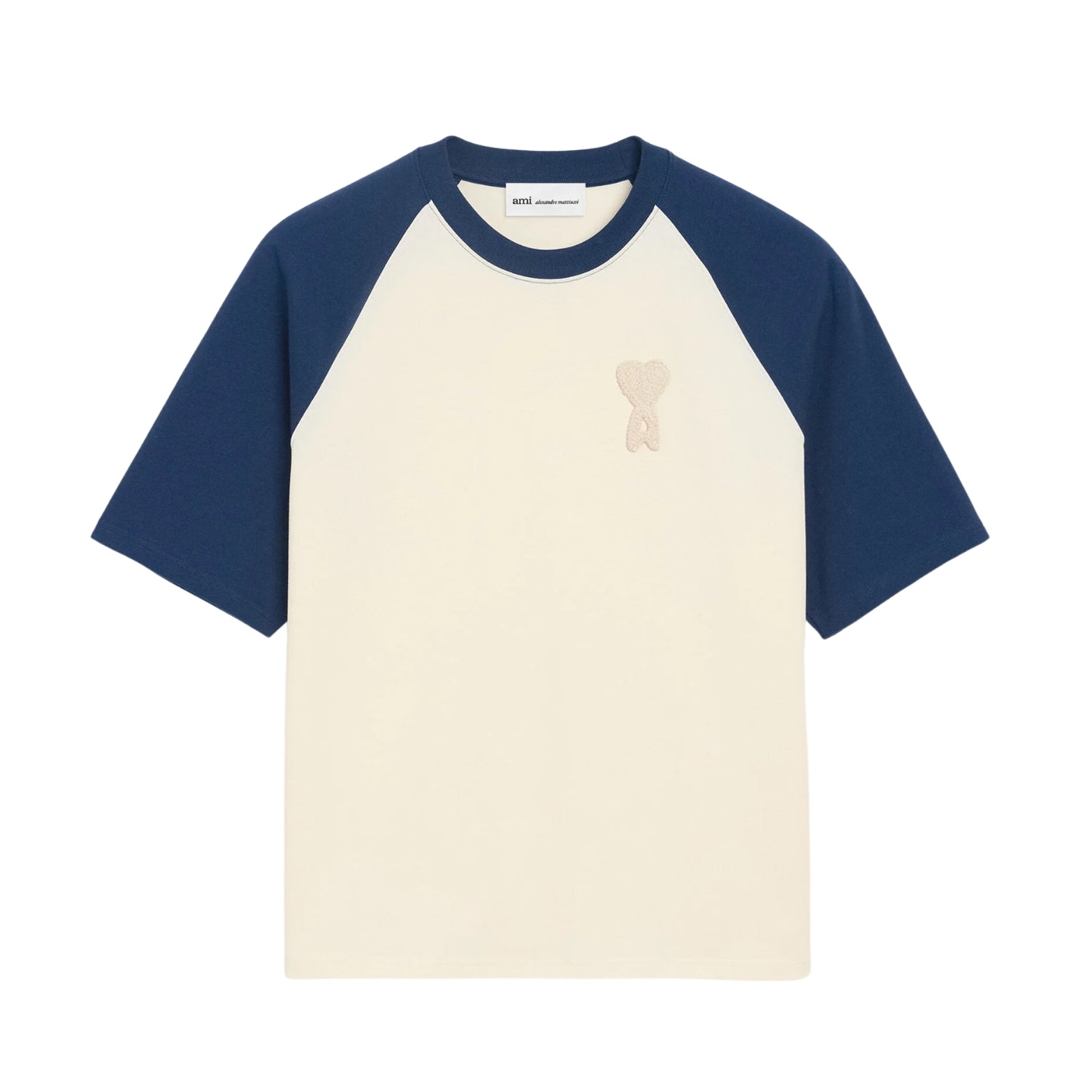 Ami Paris Ami de Cœur Knitted Patch T-Shirt in White and Blue