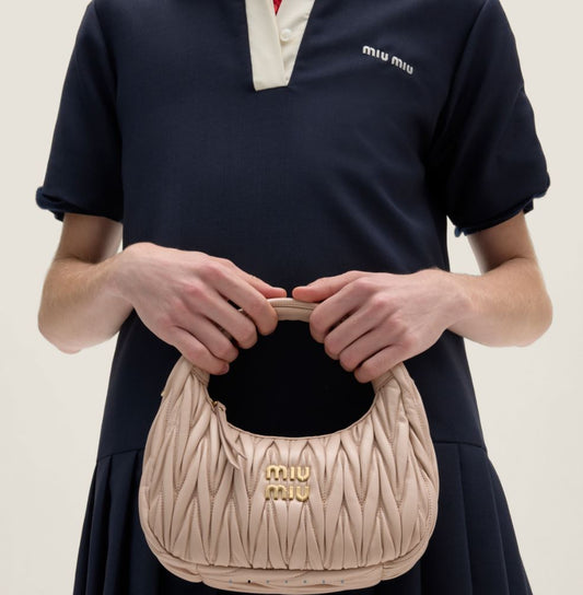 Miu Miu Wander matelassé nappa leather Powder Pink hobo bag