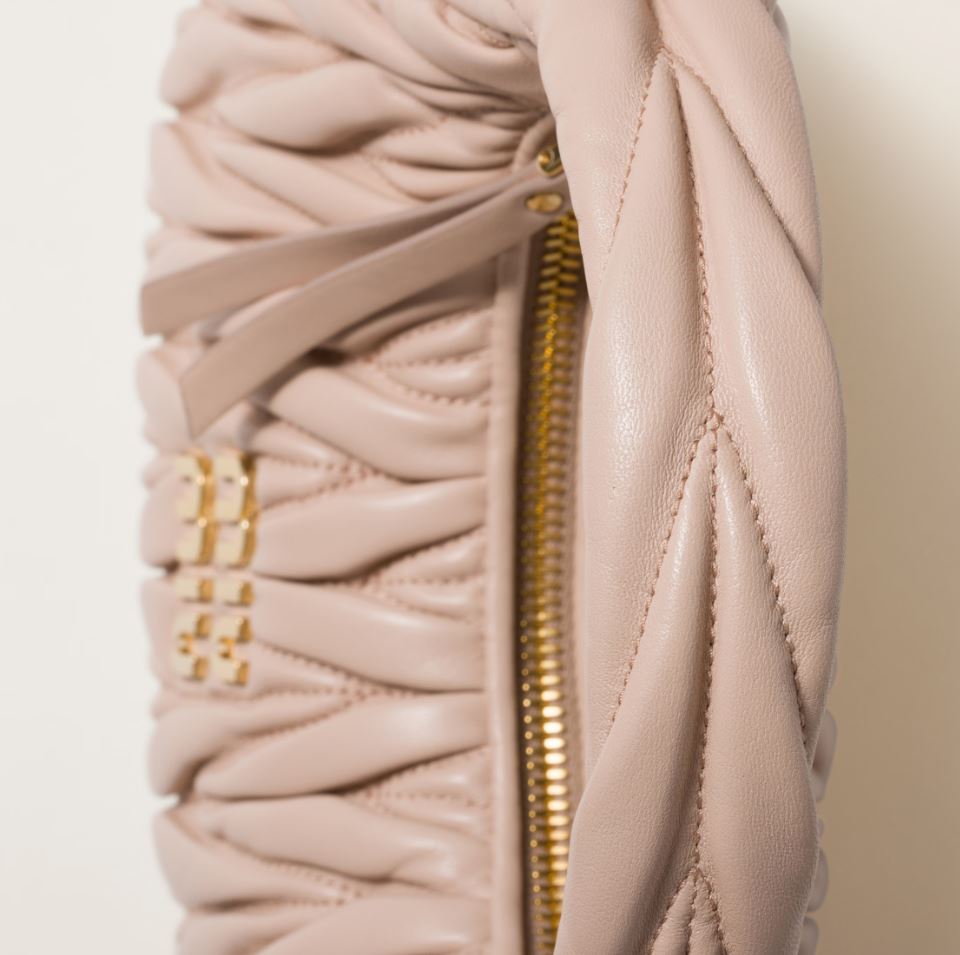 Miu Miu Wander matelassé nappa leather Powder Pink hobo bag