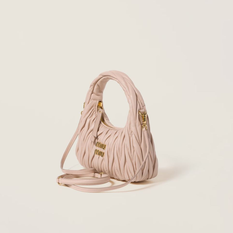 Miu Miu Wander matelassé nappa leather Powder Pink hobo bag